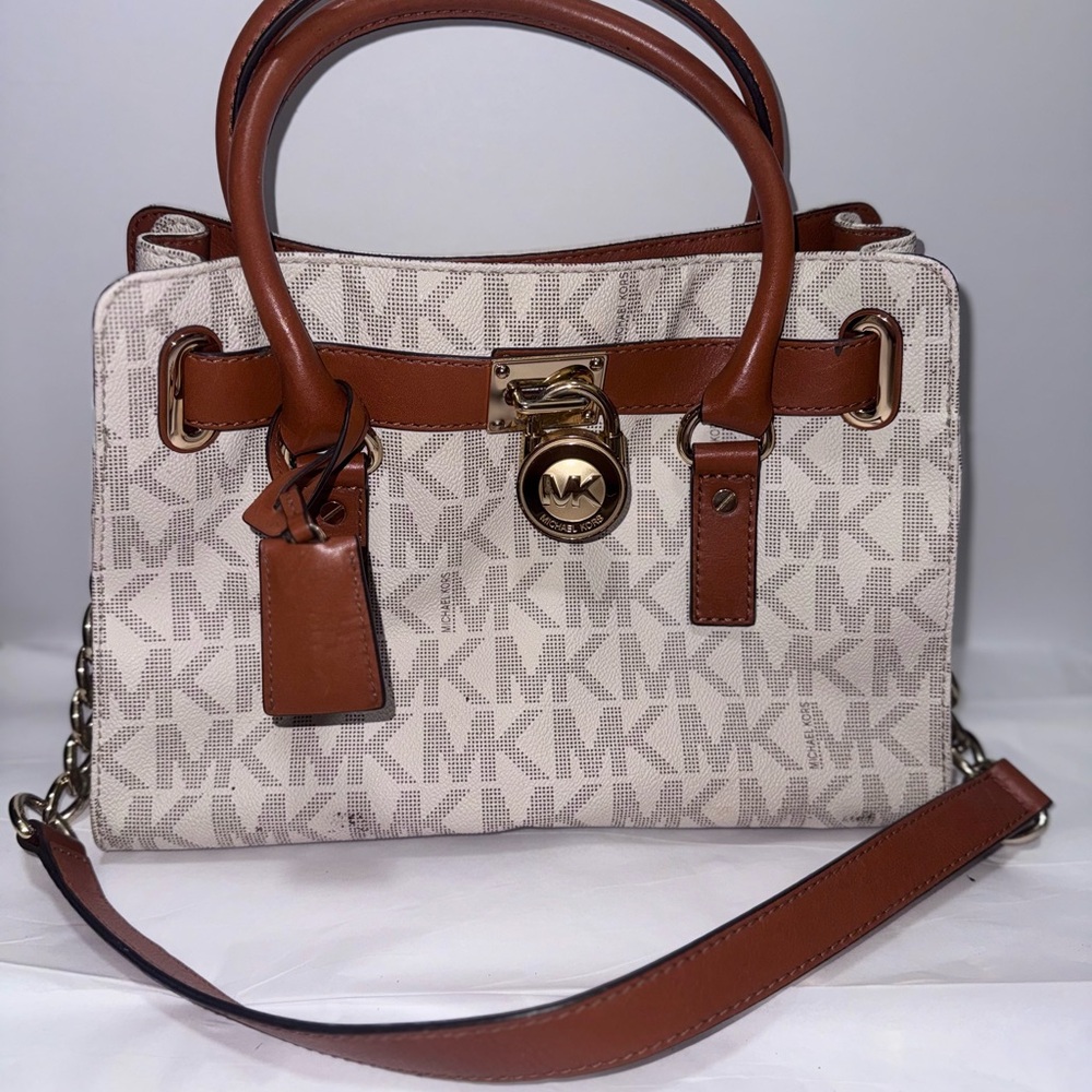 Michael Kors Monogram Tan and Brown Satchel